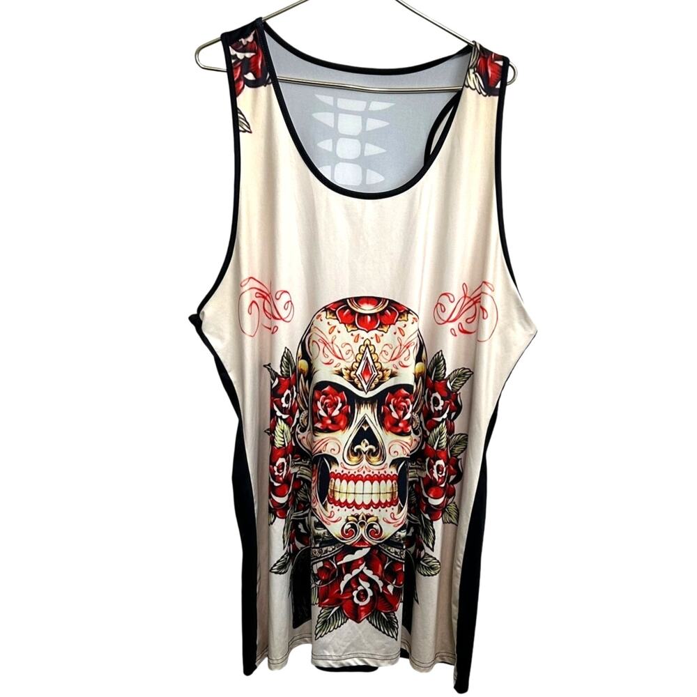 Sugar Skull Tank Dress 5XL Plus Cutout Spine Back Gothic Dia De Los Muertos Rose - Picture 6 of 10